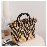 Sac de paille à bords amples assortis aux couleurs Sac de plage portable à bords amples assorti aux couleurs